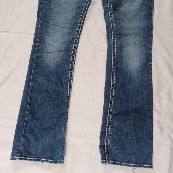 Silver Jeans Aiko Bootcut Lowrise Dark Wash Distressed Thick Stitch Size 29x33 - Picture 4 of 13